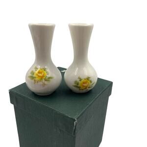Vintage Lot 2 Miniature Bud Vase Tiny Vase 4" Tall Emson Taiwan Yellow Rose